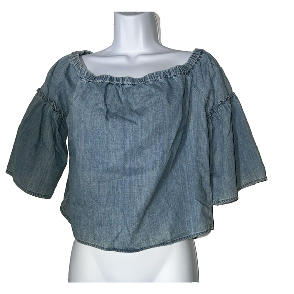 Madewell Tops - Madewell Crop Top Small Off The Shoulder Azalea Chambray Denim Boho Cottage Core